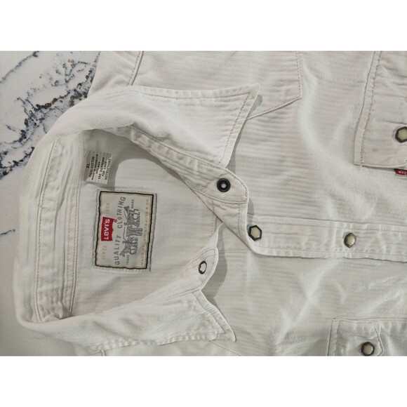 Levi's Sawtooth Shirt XL Herringbone Vintage 1997 Hex Snaps Western Ivory Rare - Picture 5 of 9